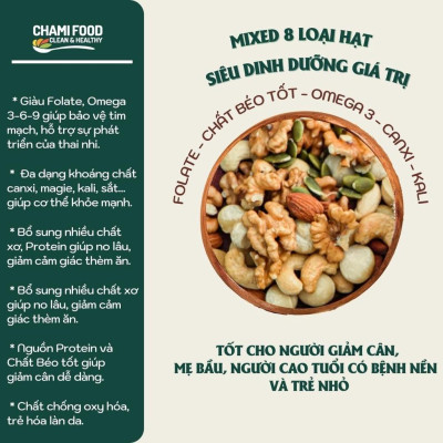 Hạt mix dinh dưỡng CHAMI 5 Loại Siêu hạt 500g Loại 1 Nhập khẩu chính ngạch, granola siêu hạt ngũ cốc ăn kiêng cho bà bầu