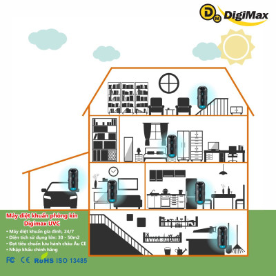 Máy diệt khuẩn phòng kín Digimax UV-C, 30-50m2, 24/7, 10.000hr, AC 220V - Hàng Chính Hãng