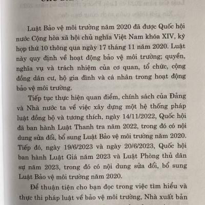 Luật Bảo Vệ Môi Trường ( hiện hành ) ( Sửa đổi, bổ sung năm 2022, 2023 )