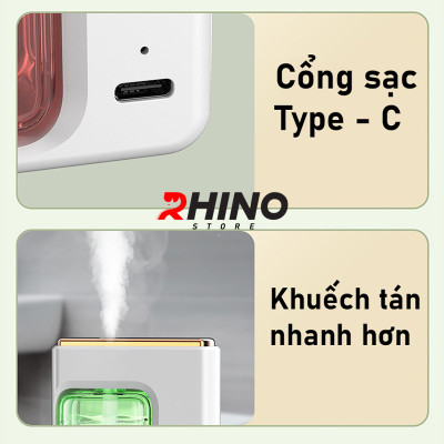 Máy phun sương tinh dầu Rhino H601 tạo ẩm 5 chế độ, tích điện, nhỏ gọn, dán tường - Hàng chính hãng