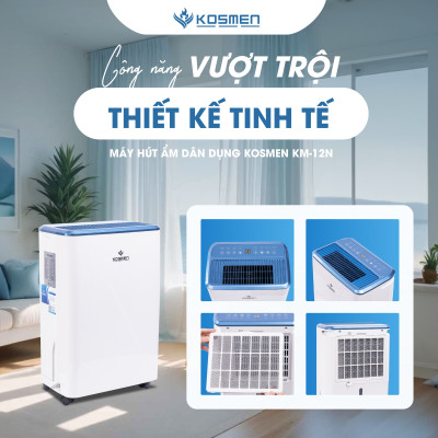 Máy Hút Ẩm Dân Dụng Kosmen KM-12N Công Suất 12 lít/ngày - Hàng Chính Hãng