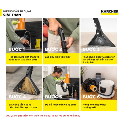 (Sản xuất Châu Âu) Máy giặt thảm, Sofa Karcher SE 4 Plus - Công suất 1000W - Làm sạch thảm, sofa và hút bụi đa năng dùng cho gia đình - Hàng Chính Hãng