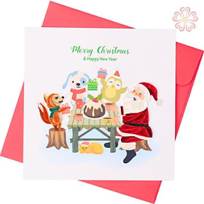 Thiệp Giấy Xoắn Giáng Sinh - Bánh Kem Giáng Sinh size 15x15cm