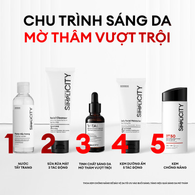 Bộ sản phẩm Men Stay Simplicity sáng da, mờ thâm cho nam: Sữa rửa mặt 100g + Vital Serum sáng da 30ml + Kem dưỡng ẩm 80g