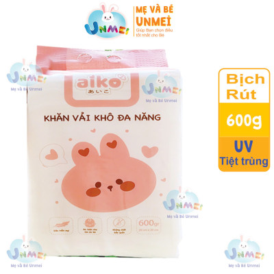 (Bịch Khăn Rút) Khăn Vải Khô Đa Năng Aiko 600g Siêu Mềm Mại, Không Chất Bảo Quản, An Toàn Cho Bé Dạng Rút KT:(19x20cm)