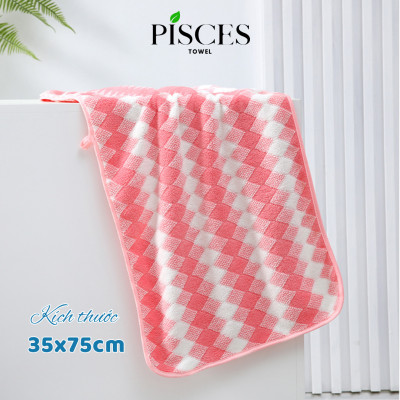 Khăn Mặt PISCES TOWEL 35x75cm Caro Cotton Mềm Mại, Khăn Spa Yoga Gym Thể Thao Thấm Hút Mồ Hôi