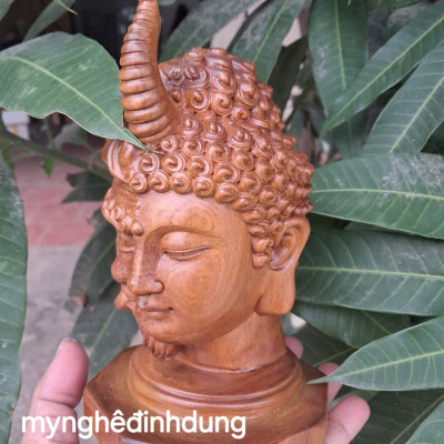 Tượng diện phật thiện ác bằng  gỗ  bách xanh thơm nức cao 20x12x12cm 