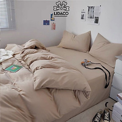 Bộ Chăn Ga Gối Cotton Tici LIDACO Cao Cấp - Màu Be