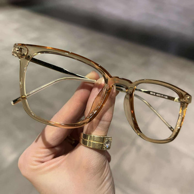 Kính thời trang Mắt vuông gọng kim loại Hàn Quốc màu thạch vàng