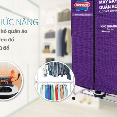 Máy sấy quần áo Sunhouse SHD2707 có điều khiển từ xa, đèn UV diệt khuẩn, sấy 15kg quần áo - Hàng chính hãng