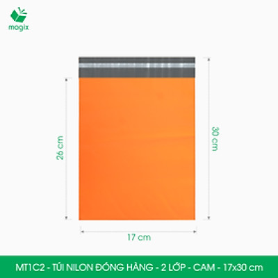  MT1C2 - 17x30 cm - Combo 100 túi nilon niêm phong đóng hàng 2 lớp - Cam