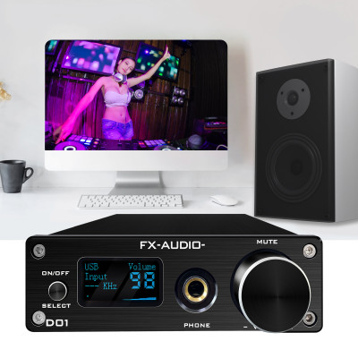 Bộ Giải Mã FX-Audio DAC D01 32 Bit/768Khz/ DSD512 Bluetooth 5.0 USB  and Headphone Amplifier HiFi Stereo Digital to Analogue ES9038Q2M/XMOS XU208 Support APTX/HD/LDAC/DSD.512 with 6.35mm to 3.5mm Headphone Converter - Hàng Chính Hãng