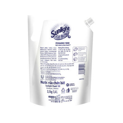 Nước Rửa Chén Bát Sunlight Chanh 100 Sạch Nhanh Xả Bọt Nhanh Rửa Sạch Dầu Mỡ Túi 3.1KG