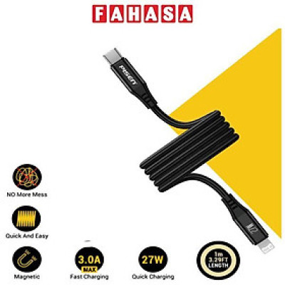 Cáp Sạc Nhanh Pisen Quick Magipi Magloop Lightning USB-C 27W 1m - Màu Đen