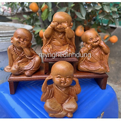 Bộ tượng tứ  không bằng gỗ bách xanh thơm nức kt cao 13×10×7cm