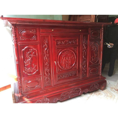 Tủ thờ gỗ nhãn trạm tam đa màu cánh gián