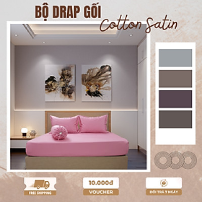 Bộ Ga Gối Giường 1m6x2m Cotton Satin 4 món Nhiều Màu bo chun Cao Cấp MYM Mềm Mịn Thoáng Mát