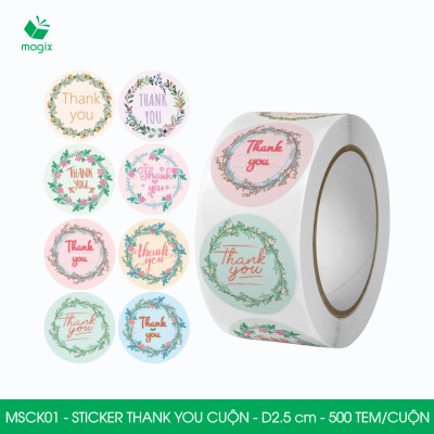 MSCK01 - D2.5 cm - 1 Cuộn 500 sticker thank you tròn, nhãn dán thank you, tem dán cảm ơn