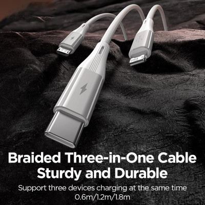 Cáp Sạc Pisen Fast 3-In-1 (Lightning/USB-C/Micro) USB-A 1.8m Anti-break