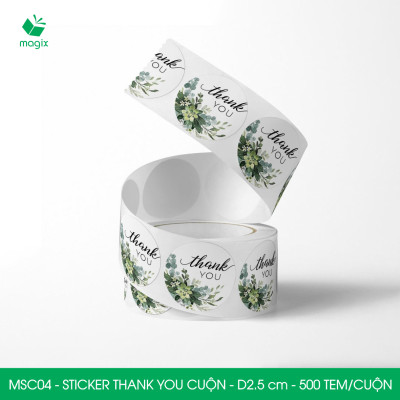 MSC04 - D2.5 cm - 1 Cuộn 500 sticker thank you tròn, nhãn dán thank you, tem dán cảm ơn