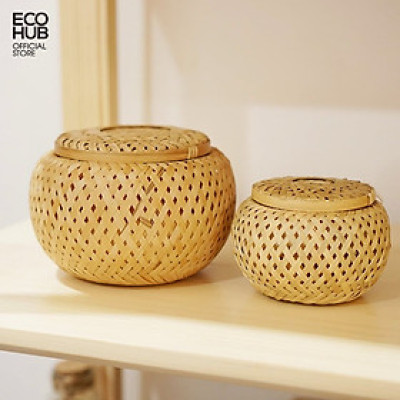 Hộp tre đan 2 lớp ECOHUB có nắp đậy d10/14cm
