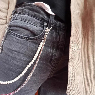 Dây xích đôi ngọc trai đeo quần chain belt body punk