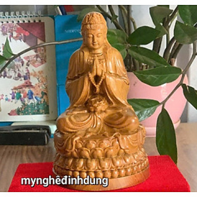Tượng mẹ quan âm bồ tát bằng gỗ bách xanh thơm nức kt cao 15x9x9cm