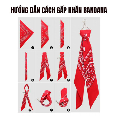 Khăn cotton bandana turban XO cá tính tặng khuyên tròn và móc treo 54x54cm