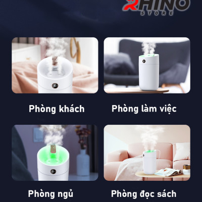 Máy phun sương tạo ẩm cỡ lớn Rhino H801 3000ml, 2 lõi phun, tích hợp đèn 7 màu, dung tích lớn cho không gian rộng - Hàng chính hãng