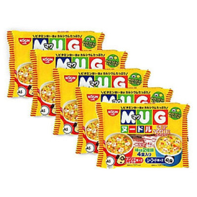 Combo 5 gói Mì ăn dặm cho trẻ trên 1 tuổi Nissin MUG Cup Noodle 96g (4 gói nhỏ bên trong, 2 hương vị) - Nhập khẩu Nhật Bản