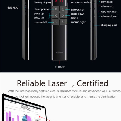 Bút Trình Chiếu Không Dây kiêm Chuột Bay VSON N81 – Tích Hợp Laser & Nhiều Tính Năng Hỗ Trợ - Hàng chính hãng