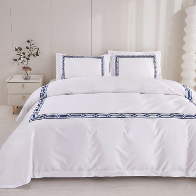 Bộ chăn ra Casa Bello Home - Set Serenity Blue Cotton lụa satin thêu họa tiết thêu 5 món