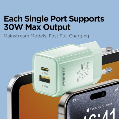 Sạc Nhanh Pisen Quick - Vivid Crystal 30W 1C1A - Màu Xanh Mint