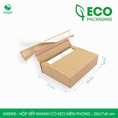 MXNK5 - 22x17x5 cm - 20 hộp carton đóng hàng xếp nhanh có keo niêm phong - Hộp gói hàng, hộp quà