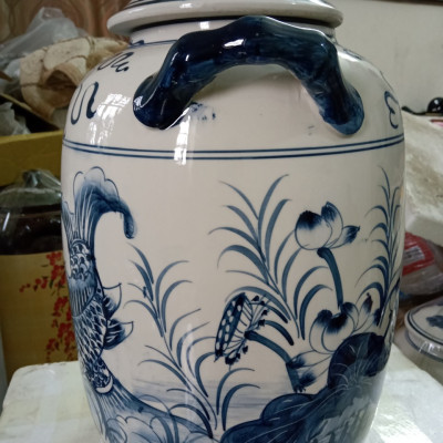 Hũ đựng rượu gạo gốm sú Bát Tràng vẽ cá chép loại 30L