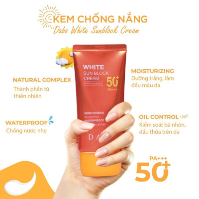 Kem chống nắng dưỡng da tác dụng 8h Hàn Quốc Dabo White Sunblock Cream SPF 50 PA+++ (70ml) - Hàng Chính Hãng