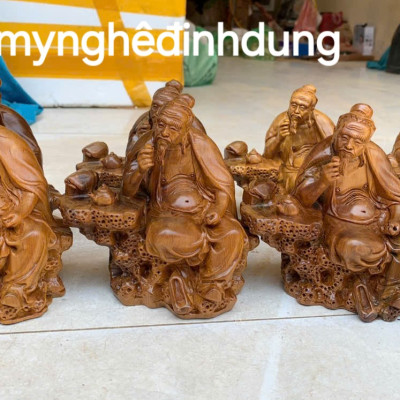 Tượng ông thần trà  bằng gỗ bách xanh thơm nức cao 15x15x9cm 