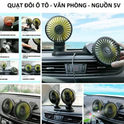 QUẠT ĐÔI 3 CẤP ĐỘ GIÓ SIÊU MÁT TRÊN Ô TÔ VĂN PHÒNG
