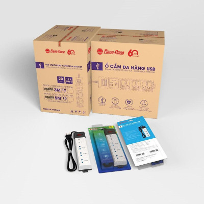 Ổ cắm điện Rạng Đông OC02.USB - Ổ điện thông minh tích hợp 2 cổng sạc USB - chống giật, tự ngắt, công suất 2500W