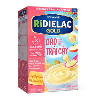 Combo 2 hộp BỘT ĂN DẶM 
RIDIELAC GOLD GẠO TRÁI CÂY - 
HỘP GIẤY 200G