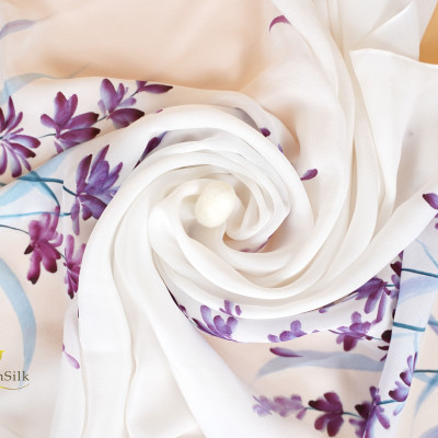 Khăn Lụa Vuông Vẽ Hoa Lavender SenSilk – Vietnam Gift