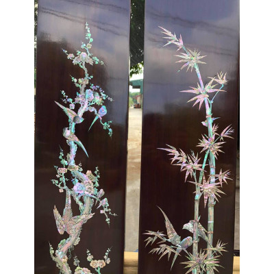 Đôi câu đối gỗ gụ khảm ốc singgapore siêu đẹp kt 25×227×4cm