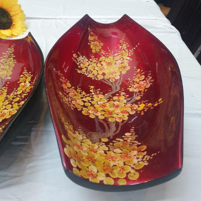 Bộ 3 dĩa chiếc thuyền sơn mài cao cấp Thanh Bình Lê đựng trái cây, trang trí nhà cửa, văn phòng, quà tặng dịp Lễ Tết