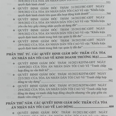 Quyết định giám đốc thẩm của Tòa án nhân dân tối cao về hình sự, dân sự, hành chính, kinh doanh thương mại, lao động, hôn nhân gia đình mới nhất