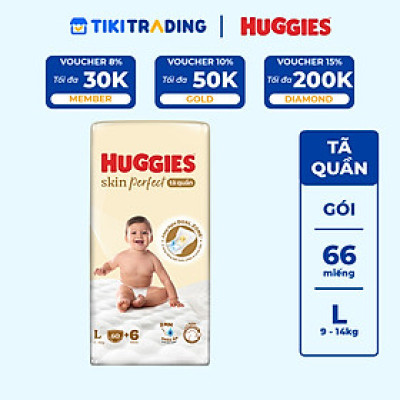 Tã quần Huggies Skin Perfect L Super Jumbo 60+6 miếng với 2 vùng thấm giảm kích ứng da