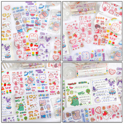 SET 6 Tờ 90 Nhãn Dán Sticker Thỏ Gấu Chuột PET Trong Suốt Cute Không Thấm Nước Trang Trí Dễ Thương