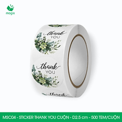 MSC04 - D2.5 cm - 1 Cuộn 500 sticker thank you tròn, nhãn dán thank you, tem dán cảm ơn