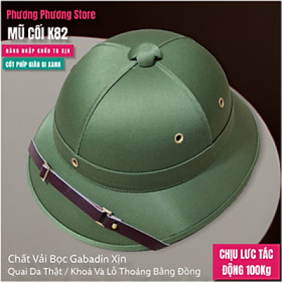 MŨ CỐI ARMY K82 XỊN MŨ CỐI VẢI BỌC GABADIN QUAI DA THẬT LÒNG CỐT PHÍP GIÀN GI XANH