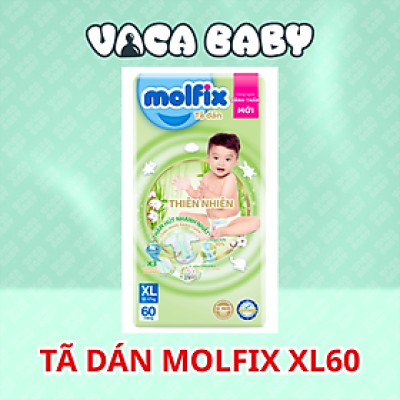 (MẪU MỚI CẢI TIẾN) Tã/bỉm DÁN Molfix size XL60 miếng cho bé 12-15kg