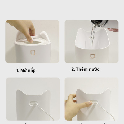 Máy phun sương tạo ẩm cỡ lớn Rhino H802 3000ml, 2 lõi phun, tích hợp đèn 7 màu, dung tích lớn cho không gian rộng - Hàng chính hãng